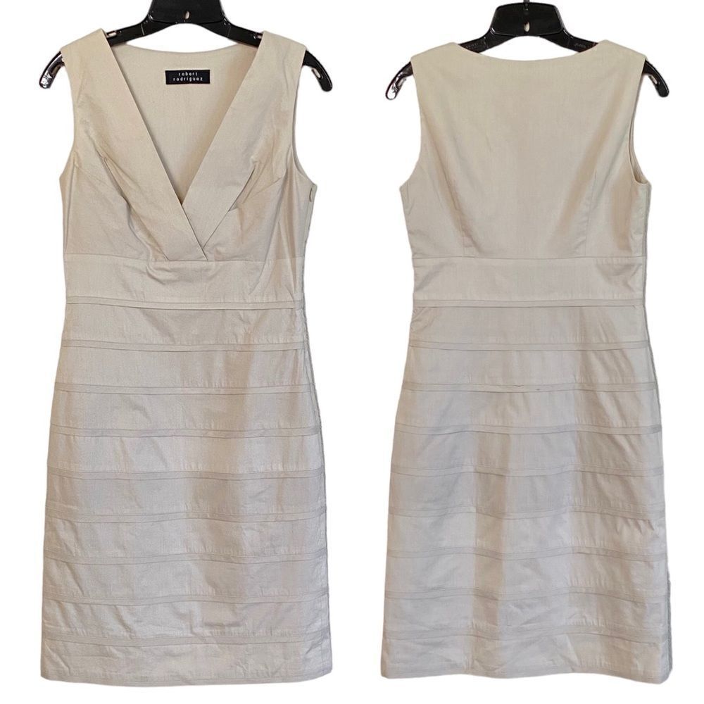 Robert RodriguezTan Tiered Sleeveless Sheath Dress Sz 8